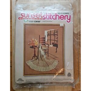 Sunset Stitchery Kit 2696 Crewel Embroidery Cozy Corner 1979 Sealed